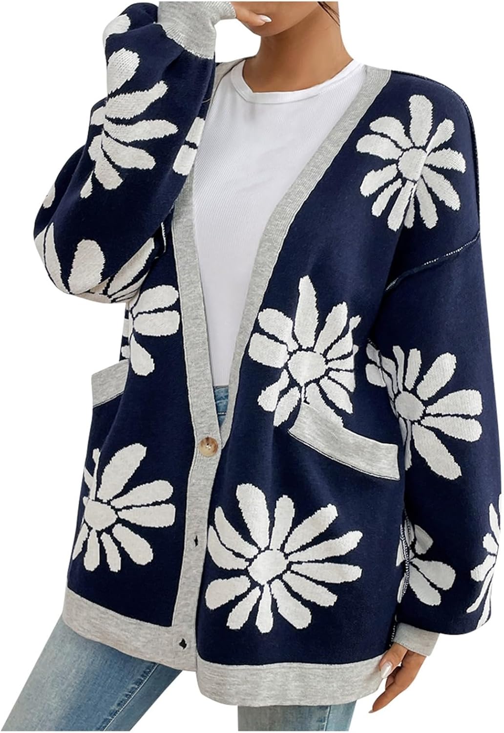 ハンドメイド 小花柄カムソンコーデュロイ 立ち襟バルーンチュニック